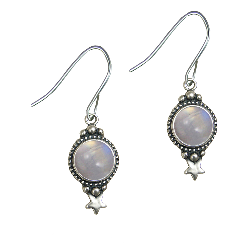 Sterling Silver Drop Dangle Earrings Rainbow Moonstone